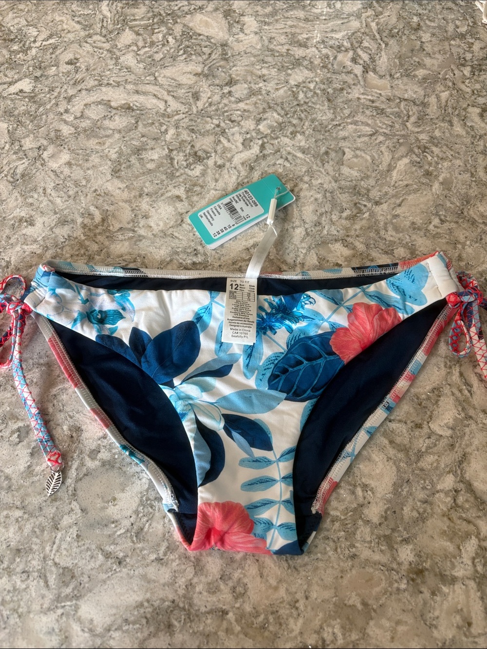 Seafolly Blue Floral Tie-Side Bikini Bottoms